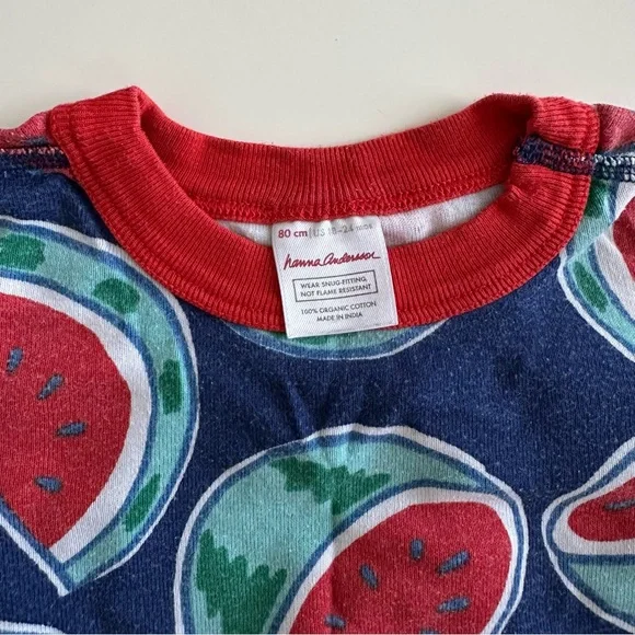Hanna Andersson long john pajamas pjs. Size 80 cm 18-24 month mos. Watermelon - Picture 6 of 7